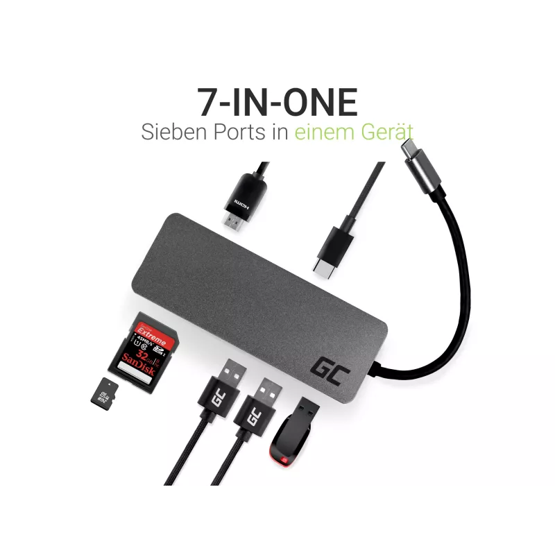 Green Cell AK50 - USB 3.2 Gen 1 Type-C / USB 2.0 / USB 3.2 Gen 1 Type-A / USB 3.2 Gen 1 Type-C / MicroSD / SD - Sidabrinis - Apple MacBook