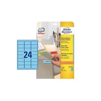 Lipnūs etiketės lapai Avery L6032-20 mėlyni 63,5x33,9 mm 480 vnt.