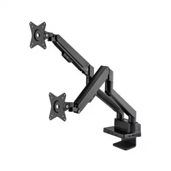 Manhattan Dual Desk Mount laikiklis dviems monitoriams su duoklių stotele, dujine spyruokle, iki 27 colių, 7 prievadai, VESA 75x75/100x100 mm