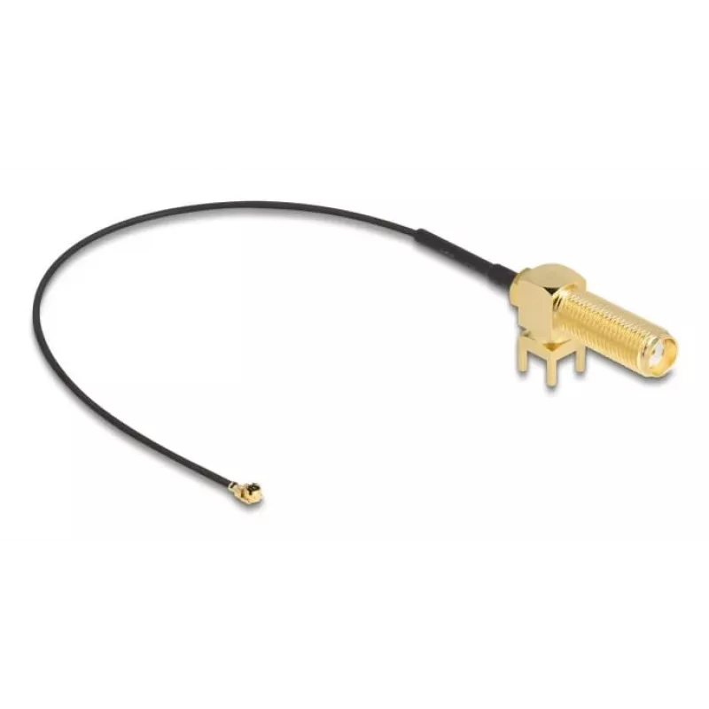 DeLOCK antenos kabelis SMA 90° PCB lizdas pravestinis koaksialinis kabelis 0,15 m I-PEX MHF1 juodas auksinis