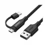 USB-A į Micro USB ir USB-C laidas UGREEN 1 m juodas — dviejų jungčių įkrovimo ir duomenų perdavimo laidas