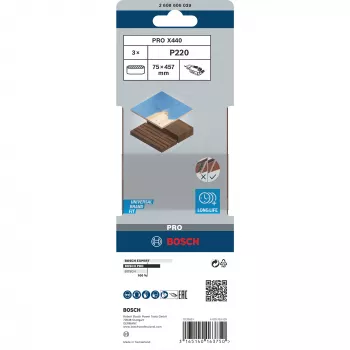 Šlifavimo juosta medienai BOSCH 3 vnt., grūdėtumas 220, 75 mm x 457 mm