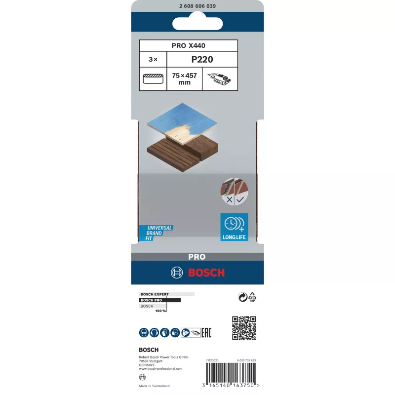 Šlifavimo juosta medienai BOSCH 3 vnt., grūdėtumas 220, 75 mm x 457 mm