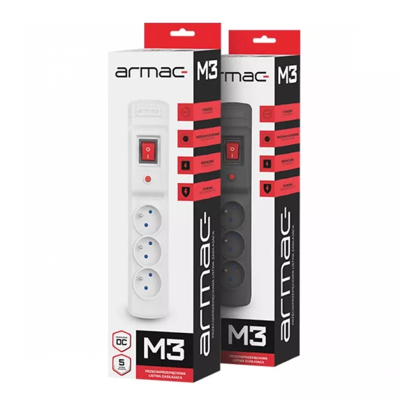 Ilgintuvas ARMAC Multi M3 su 3 lizdais ir 5 m laidu, pilkas