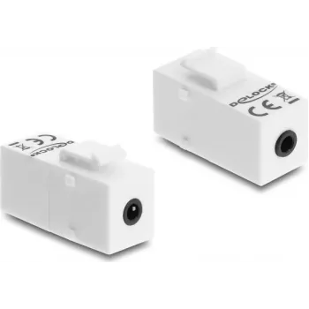 Keystone modulis DELOCK stereo lizdas moteriškas 3,5 mm 4 kontaktų į stereo lizdą moterišką 3,5 mm 4 kontaktų baltas