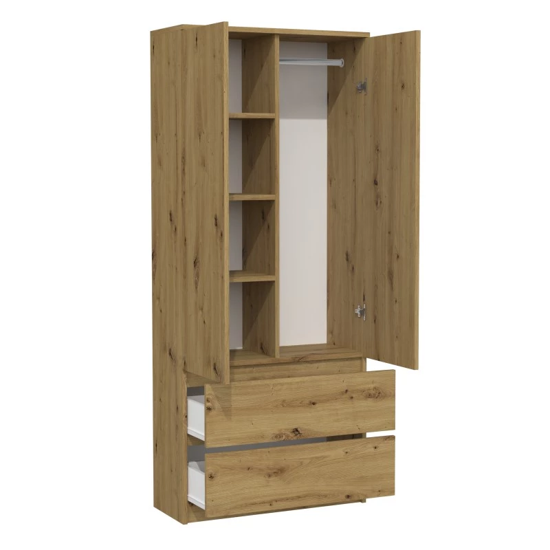 Topeshop SZAFA MALWA ART bedroom wardrobe/closet 5 shelves 2 durelės(s) ąžuolas
