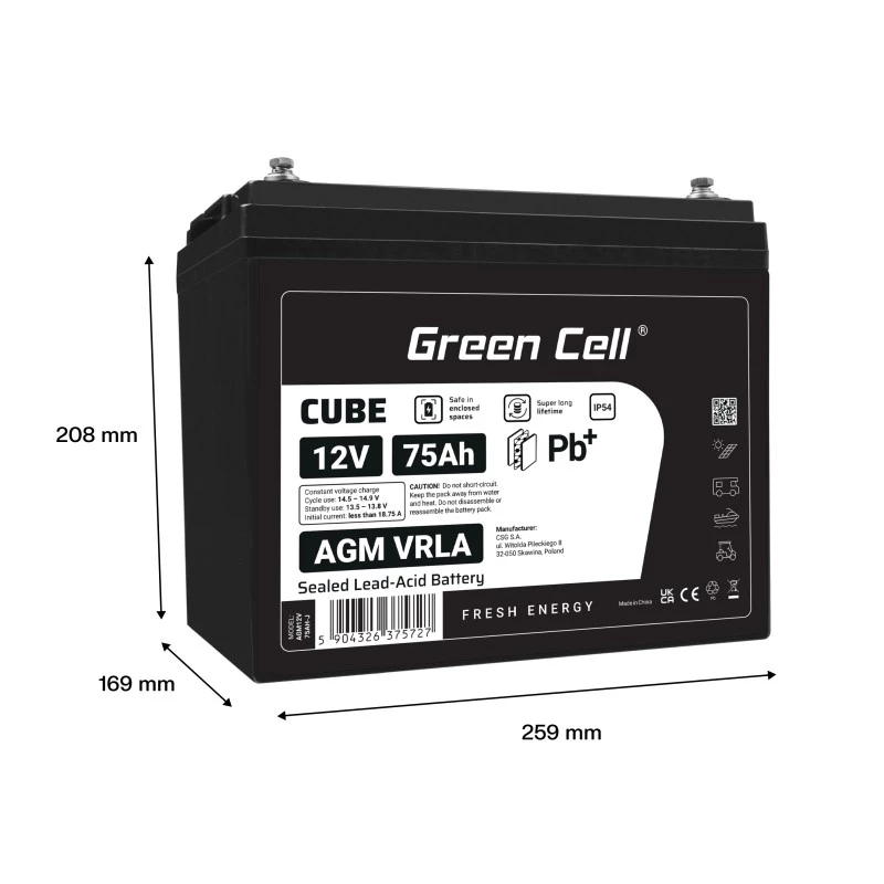 Akumuliatorius AGM VRLA 12V 75Ah IP54