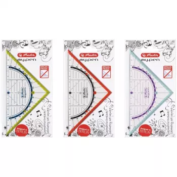 Trikampis Herlitz 11367950 plastikinis mėlynas raudonas permatomas geltonas 16 cm