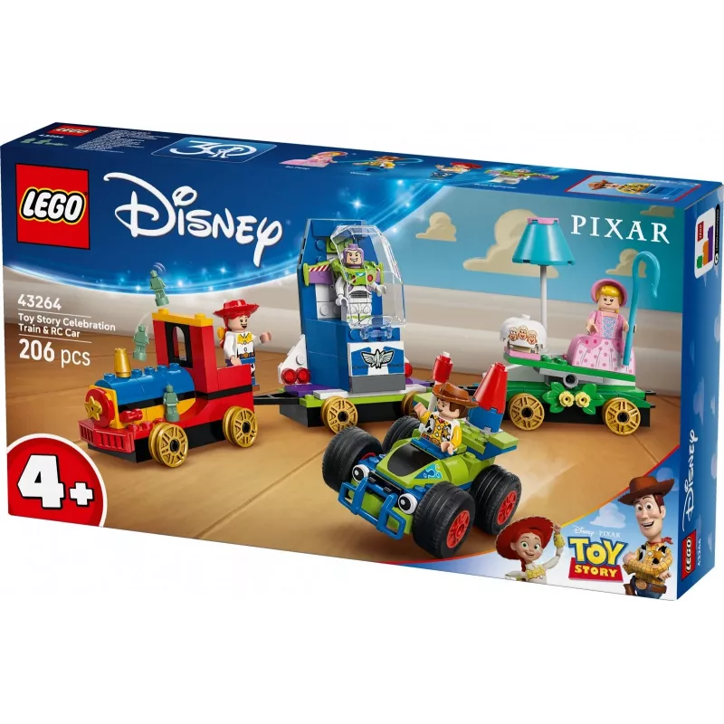LEGO Disney Toy Story šventinis traukinys ir RC automobilis 43264 – 206 dalių, 4 minifigūrėlės, nuo 4 metų