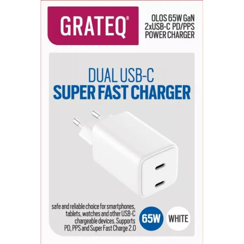 GRATEQ OLOS PD/PPS 2xUSB-C 65W greitasis įkroviklis 35W