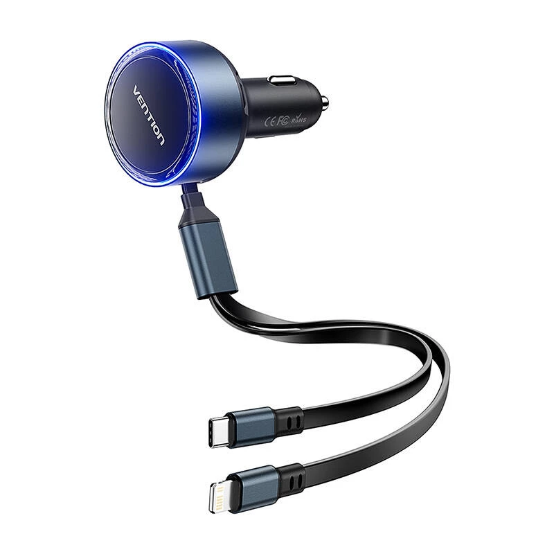 Automobilinis kroviklis Vention FFOB0 30W su USB‑C į Lightning kabeliu, 30 W išėjimas iPhone įkrovimui
