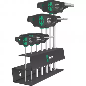 T-rankos rinkinys Wera Series 400 454/7 HF, 7 dalių T-rankos šešiabriauniai ir atsuktuvų komplektas