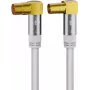 Goobay TV antenos kabelis (135 dB tipas), 4x ekranuotas, 10 m, baltas - auksuotas, Koax lizdas 90° > Koax kištukas 90° (70450)