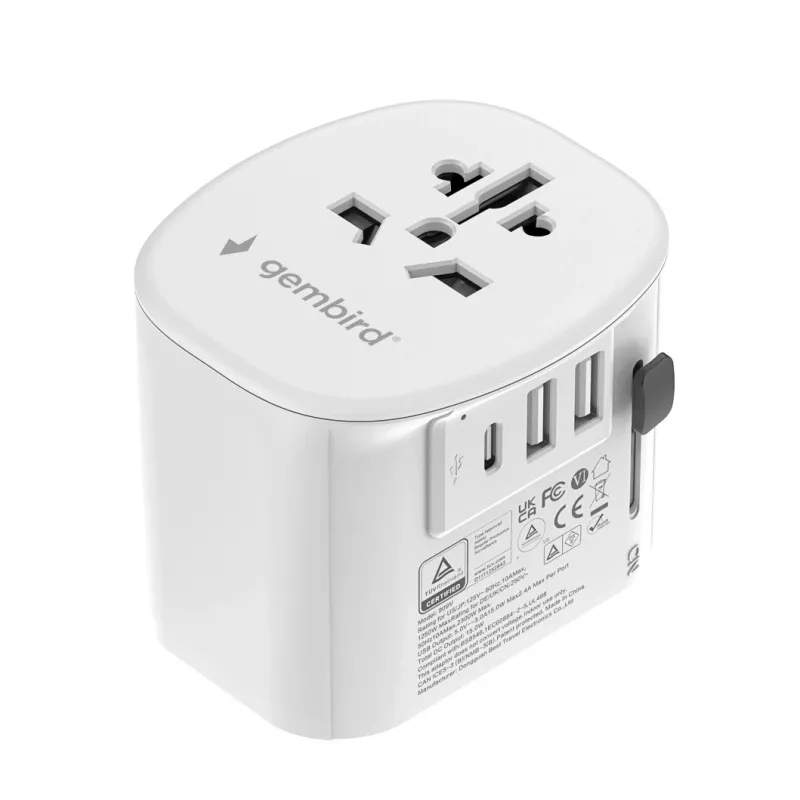 Kelioninis adapteris GEMBIRD TPA-EU2A1C15-01-W — 15W, 2× USB-A + 1× USB-C, E tipo kištukas