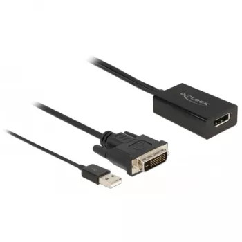 Delock adapterinis kabelis DVI-D, USB (tik maitinimas) (kištukas) į DisplayPort (lizdas) - DisplayPort 1.2 - 50 cm - palaiko 4K 30 Hz - juodas (63189)