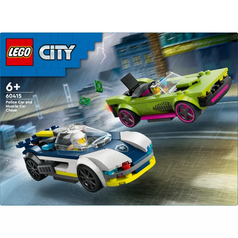 LEGO City 60415 Policijos automobilis ir raketinis automobilis – 213 dalių, 2 minifigūrėlės, nuo 6 metų