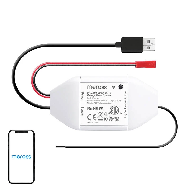 Išmanusis garažo durų jungiklis Meross MSG100HK, suderinamas su Apple HomeKit – belaidis valdymas per Wi-Fi vienoms sekcijinėms durims