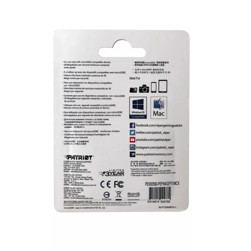 Patriot Memory PEF64GEP31MCX atminties kortelė 64 GB MicroSDXC Class 10