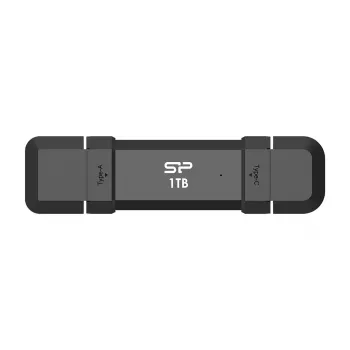 USB atmintukas Silicon Power DS72 1 TB, USB 3.2 Gen 2 Type-A / Type-C, aliuminio-gumos korpusas, juodas
