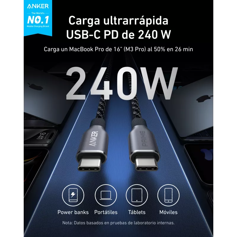 Anker Innovations Prime USB-C laidas 90cm 240W Perdirbtas pynimas - Laidas - Skaitmeniniai/Duomenys (A88E2011)