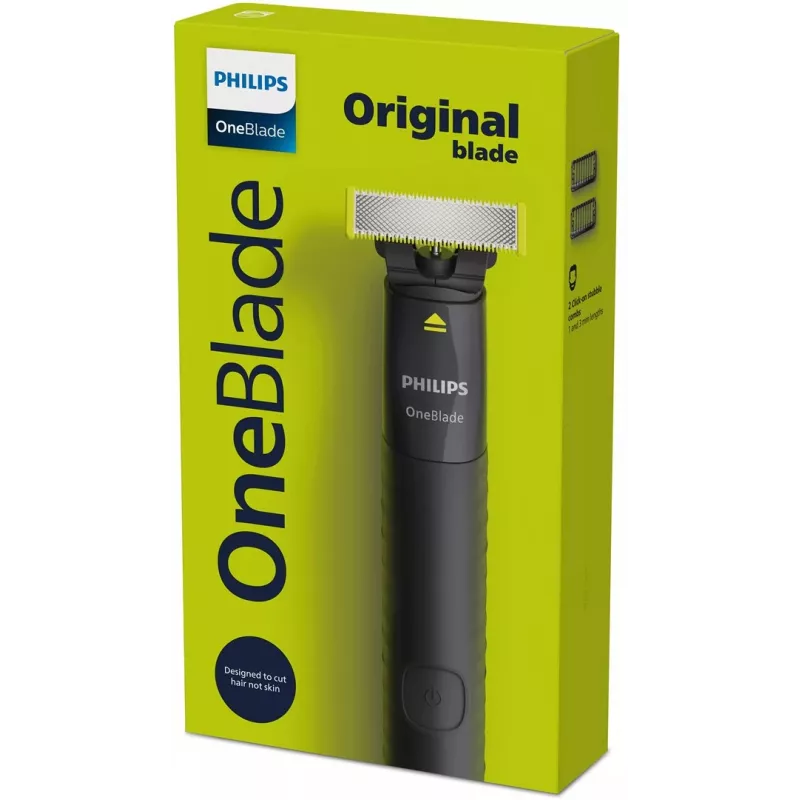 Foilinis skustuvas ir trimeris Philips OneBlade QP1424/10 — anglies spalvos, maitinamas baterija, 30 min veikimo laikas, barzdos šukos