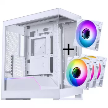 PHANTEKS NV-Series NV5 MK2 ATX korpusas, grūdintas stiklas, DRGB - matinė balta + 3 vnt. M25 Gen2 PWM D-RGB ventiliatoriai Reverse Blade + 1 įprastas ventiliatorius - 120 mm