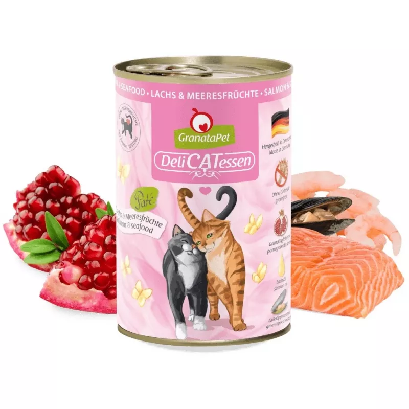 Šlapias kačių ėdalas Fox4Pets GranataPet DeliCATessen lašiša ir jūros gėrybės 400 g – be grūdų, pilnavertis suaugusioms katėms
