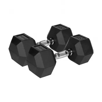 Vienas hantelis Rebel Active Hex su gumine danga 15 kg – šešiakampis, kompaktiška rankena
