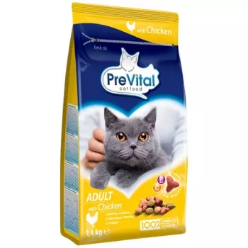 Sausas kačių ėdalas PREVITAL Adult su vištiena 1,4 kg — 30% baltymų, 12% riebalų, 7% pelenų