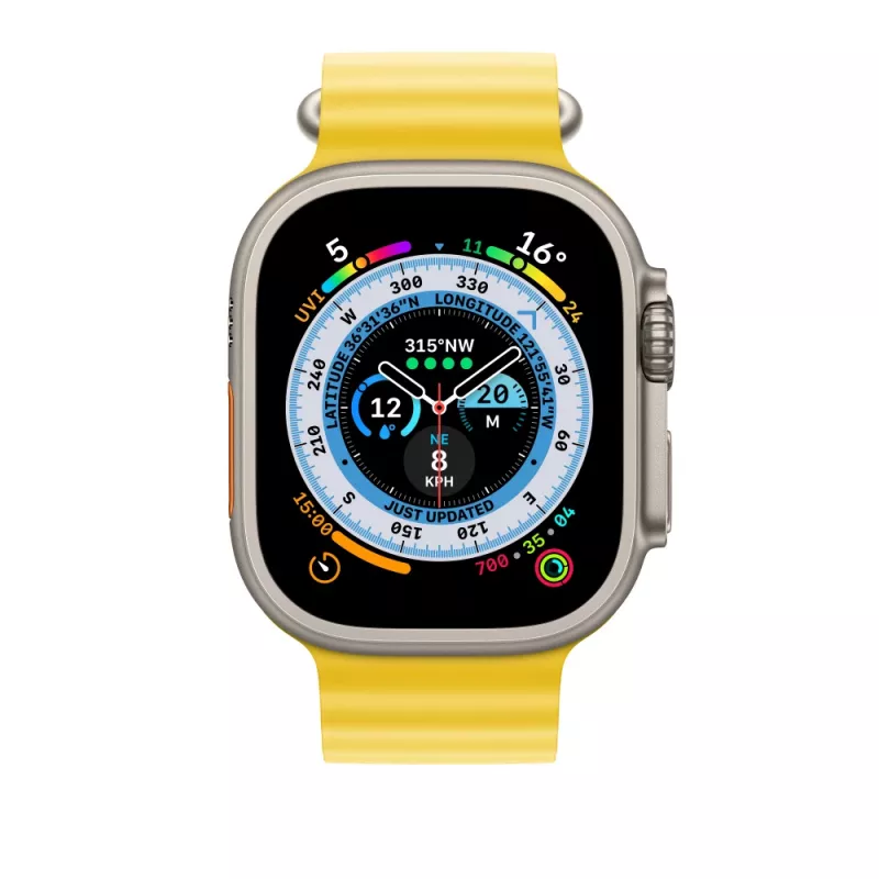Apple MQED3ZM/A Prailginimo juosta 49 mm vandenyno juostai, geltonas fluoroelastomeras