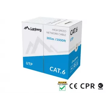 LANBERG tinklo kabelis Cat6 U/UTP LCU6-11CU-0305-S, 305 m, 23 AWG, pilkas, HDPE apvalkalas