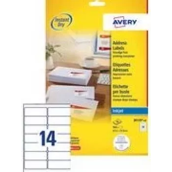 Lipnios etiketės Avery J8159-100 – Baltos, rašaliniams spausdintuvams, nuolatiniai klijai, pakuotė