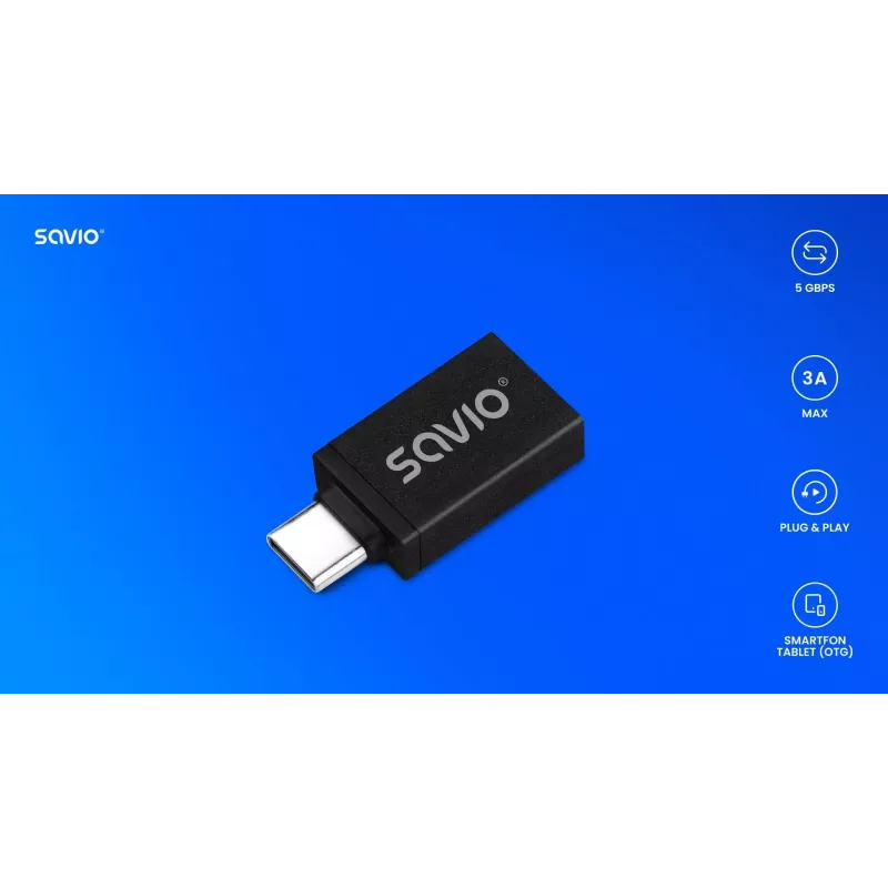 Savio AK-80 vaizdo kabelio adapteris 0 m USB A tipo USB C tipo juodas
