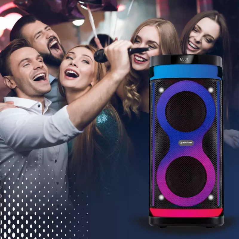 Nešiojama kolonėlė MANTA SPK0601B100, 100 W, Bluetooth, karaoke, belaidis mikrofonas, baterija, ekvalaizeris, disko apšvietimas
