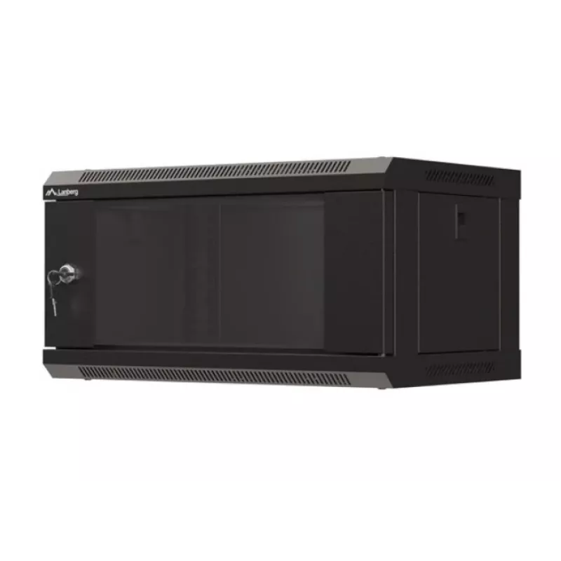 Sieninis spintos stovas LANBERG WF03-5304-10B 19 colių 4U juodas, stiklinės durys