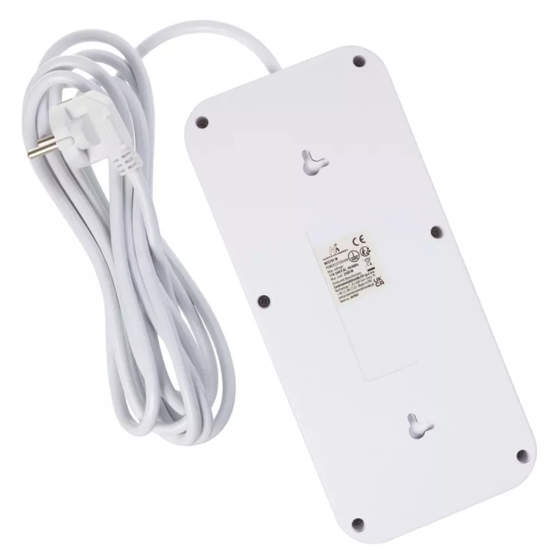 Ilgintuvas MACLEAN MCE391 W — 6 kištukinių lizdų, 4×USB-A + 1×USB-C, 3 m laidas, 110–240V, 2500W, baltas