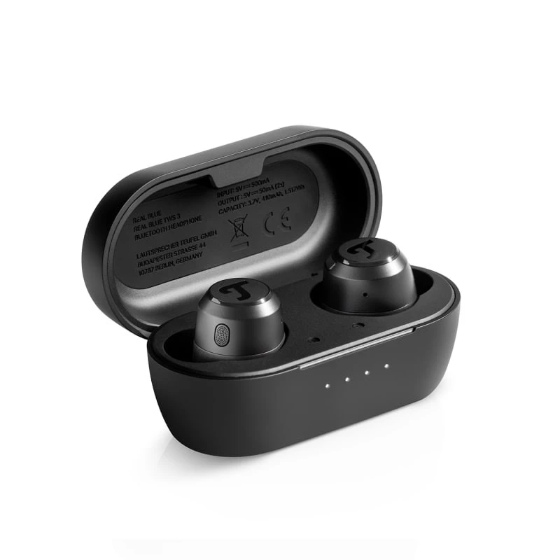 Teufel REAL BLUE TWS 3 belaidės ausinės į ausį, juodos, Bluetooth, skirtos pokalbiams ir muzikai