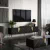 TV spintelė Cama Meble Cama 4D MOUNTAIN 2040×400×550 mm juoda + auksinė medžio drožlių plokštės viršus