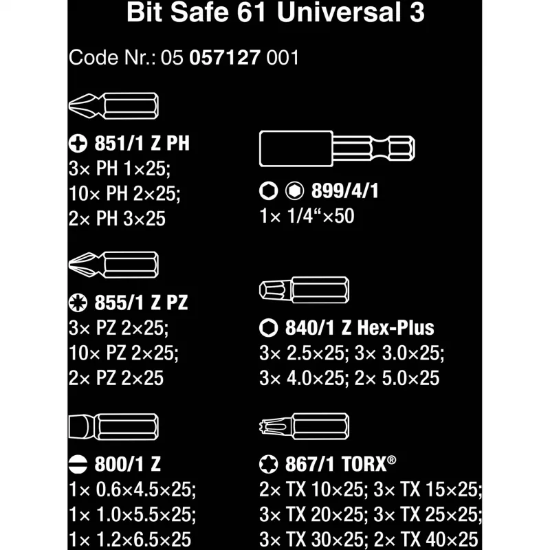 Sukimo antgalių rinkinys Wera 05057127001 61 vnt.