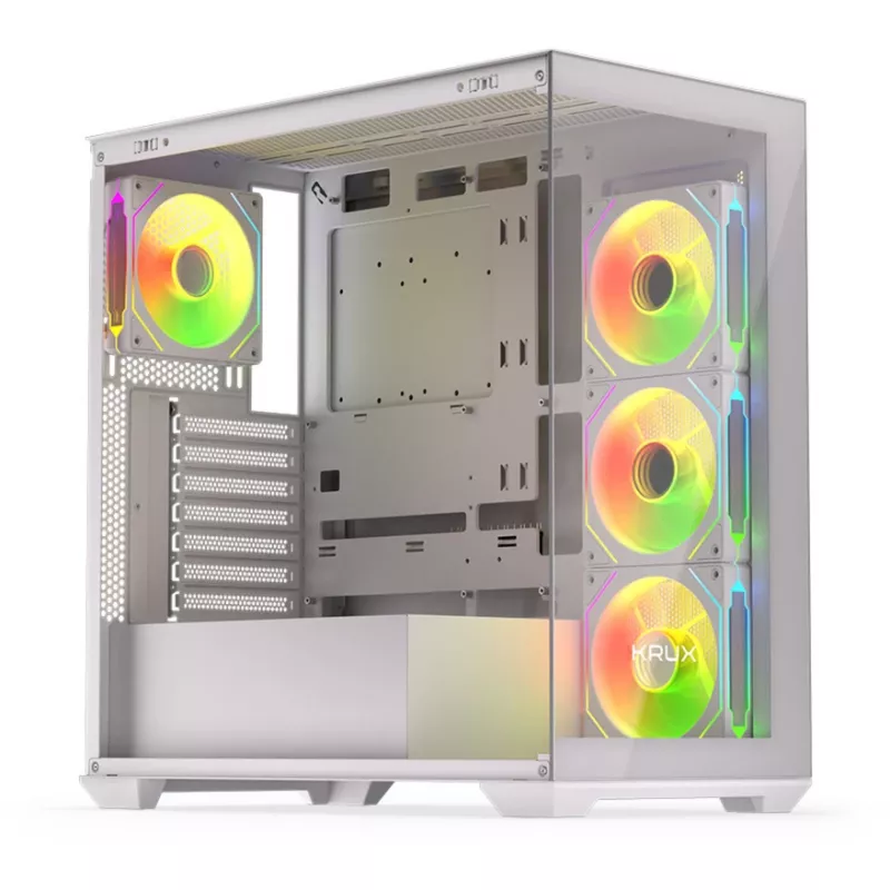 Korpusas KRUX Exo RGB White – ATX bokštas, plieninis, USB-C, RGB