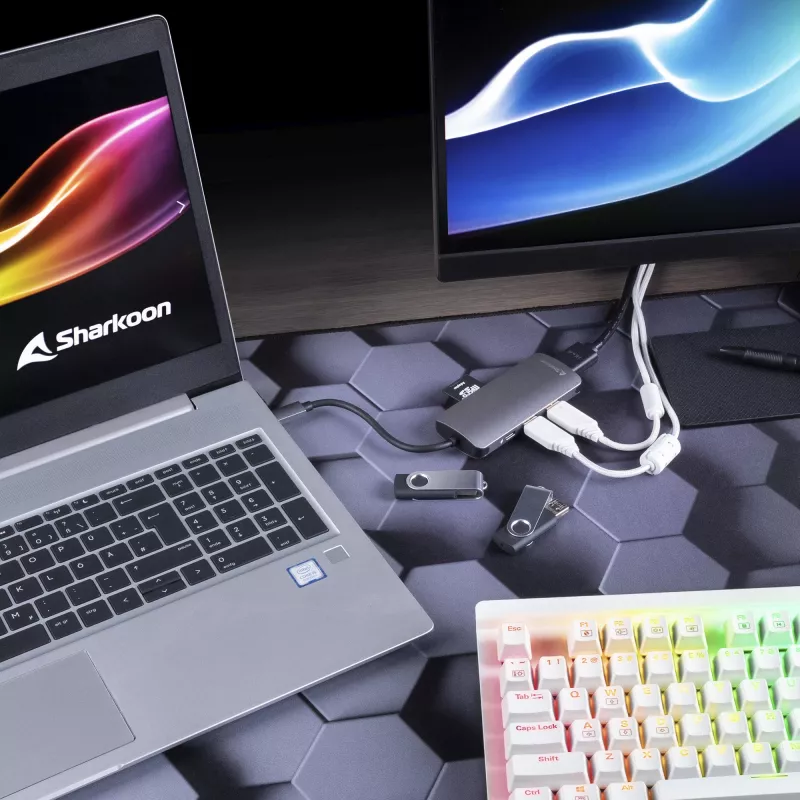 Kelių prievadų adapteris Sharkoon USB 3.0 Type C 3.2 Gen 1 pilka