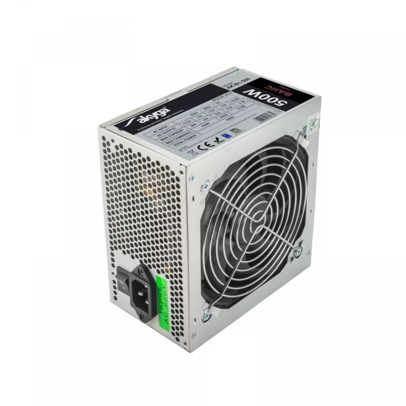 Akyga Basic AK-B1-500 ATX maitinimo blokas 500 W, 120 mm ventiliatorius, pasyvus PFC, pilkas