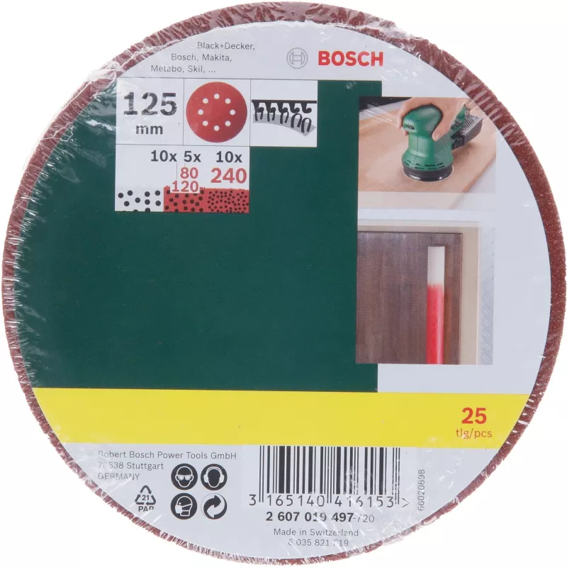 Bosch 2 607 019 497 šlifavimo popieriaus lakštai, 25 vnt., 125 mm