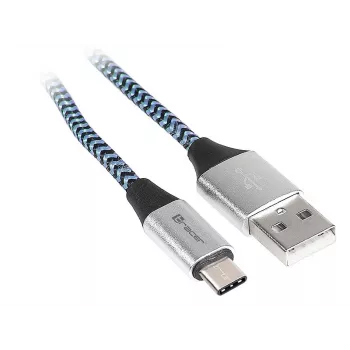 USB laidas Tracer TRAKBK46266 USB 2.0 1 m USB-C / USB-A juoda, mėlyna, sidabrinė