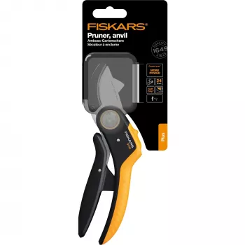 Genėjimo žirklės Fiskars Plus PowerLever Anvil juodos oranžinės