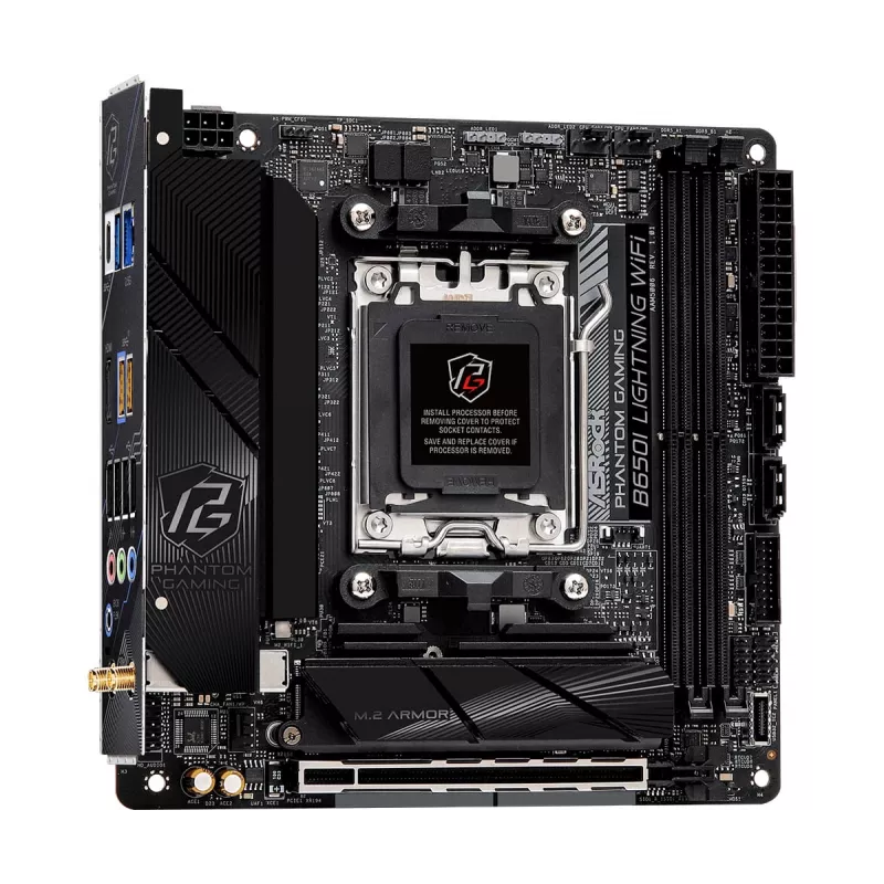 Mini-ITX pagrindinė plokštė ASRock B650I Lightning WiFi — AMD B650, Socket AM5, DDR5, 2 DIMM (maks. 96 GB), Wi‑Fi 6E, 2.5Gb LAN