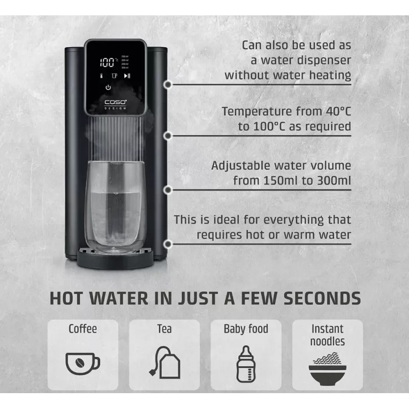 Caso Turbo Hot Water Dispenser HW 616 | Vandens dozatorius | 2600 W | 2,5 L | Plastikas/Nerūdijantis plienas | Juoda/Nerūdijantis plienas