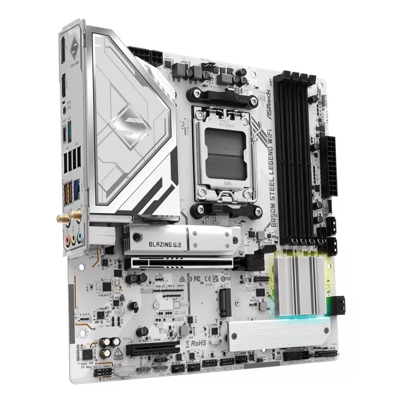 Motininė plokštė ASRock B850M Steel Legend WiFi — AMD B850, lizdas AM5, microATX, DDR5, 4 DIMM, Wi‑Fi 7, 2.5Gb LAN