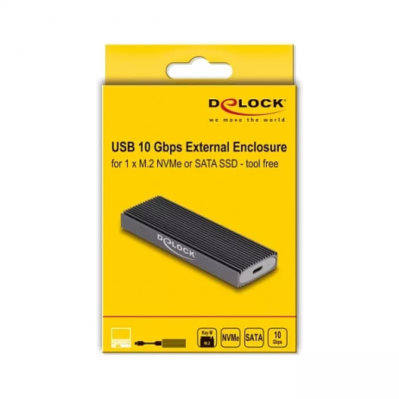 DeLOCK išorinis USB Type-C korpusas M.2 NVMe PCIe arba SATA SSD, be įrankių