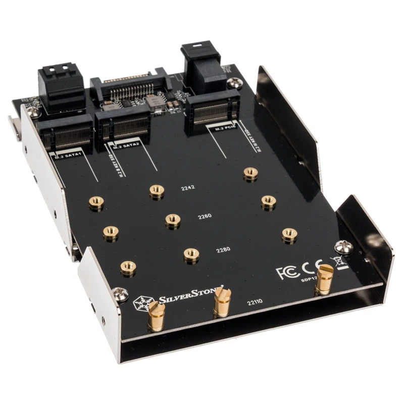 SilverStone SST-SDP12 adapteris 3,5" angai: 2x M.2 SATA ir 1x M.2 NVMe SSD